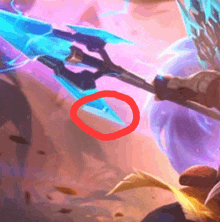 a drawing of a sword with a red circle around the blade