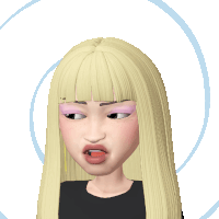 a cartoon girl with blonde hair and pink eyeshadow making a face