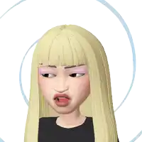 a cartoon girl with blonde hair and pink eyeshadow making a face