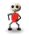 a cartoon character with a red heart on his chest is standing on a white surface .