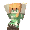 a pixel art of a girl in a green outfit holding a knife in her hands .