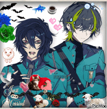 a picture of two anime characters with the words just married written on the bottom