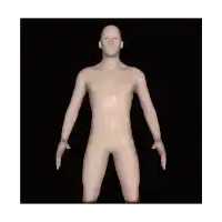 a 3d model of a naked man with his arms outstretched against a black background