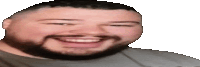a man with a beard is smiling for the camera on a white background .