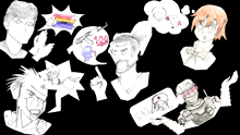 a drawing of a man with a gun and the number 100 in a thought bubble