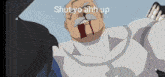 a cartoon of a man with blood coming out of his nose and the words shut yo ahh up