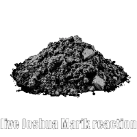 a black and white image of a pile of dirt with the words live joshua marik reaction below it