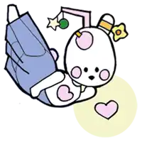 a cartoon drawing of a baby in a crib with hearts around it