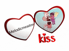 a picture of two hearts with the words kiss on the bottom