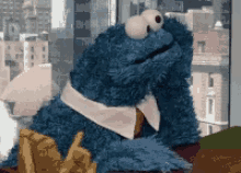 cookie monster puppet waiting