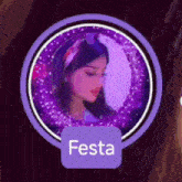 a picture of a woman in a purple circle with the word festa on the bottom