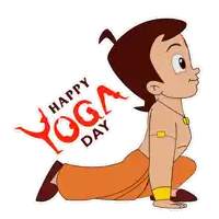 a happy yoga day sticker with a cartoon boy