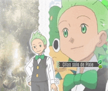 a cartoon character with green hair and the name cilan solo de pixie