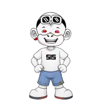 a cartoon character is wearing a shirt that says ' sis ' on it