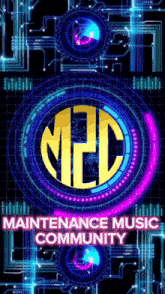 a poster for the maintenance music community with a yellow m2d logo in the center