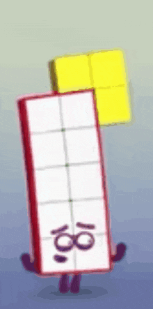 a red and white block with the number eight on it .
