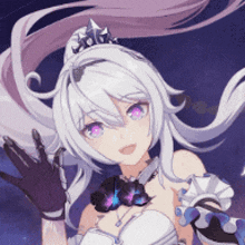 a girl with long white hair and purple eyes