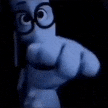 a close up of a cartoon character wearing glasses and a scarf .