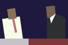 a man in a suit and tie stands next to another man