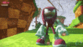 a video game character named knuckles is standing on a grassy field