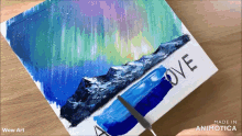 a painting of the aurora borealis is being made by wow art