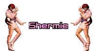 a video game character is named shermie and is dancing