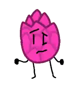 a drawing of a pink flower with arms and legs making a sad face