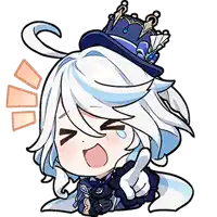 a cartoon character with white hair and a blue hat