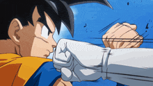 a close up of a cartoon character 's fist with a blue background