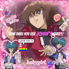 a picture of a boy with the words how dare you use johan 's card below him