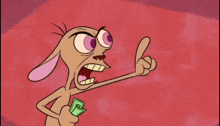 a cartoon character is holding a dollar bill and pointing at something