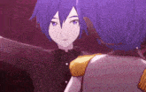 a boy with purple hair is standing next to a girl