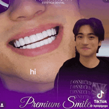 a man wearing a purple shirt that says connected smile