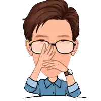 a cartoon of a man with glasses covering his mouth with his hand