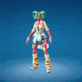 a girl with green hair is standing in front of a cloud of smoke