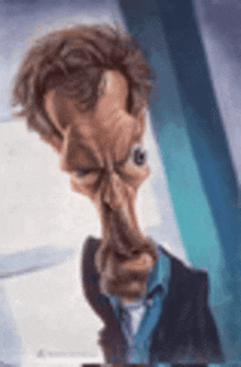 a cartoon of a man making a funny face with his finger on his mouth .