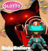 a cartoon of a cat and a robot with the word lotto on the top