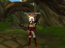 a video game character is named queen maw and is holding a sword