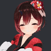 a cartoon girl with red hair and a flower in her hair
