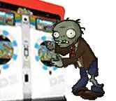 a cartoon zombie is standing in front of a dx machine