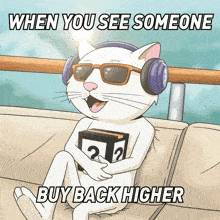 a cartoon cat wearing sunglasses and headphones is holding a book with the number 22 on it