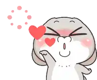 a cartoon rabbit is blowing a kiss with a heart in front of his eyes