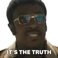 a man wearing glasses says it 's the truth on a white background