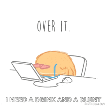a cartoon of a sloth wearing glasses and a bow sitting at a desk with a laptop and mouse