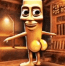 a cartoon character with a big butt is standing in front of a sign that says post office