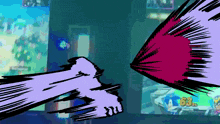 a cartoon of a person playing a video game with the number 63 in the corner