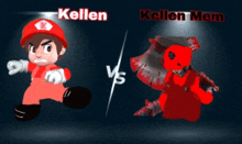 a cartoon of mario and a monster with the words kellen and kellen mem on the bottom