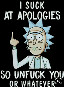 a cartoon of rick from rick and morty giving the middle finger