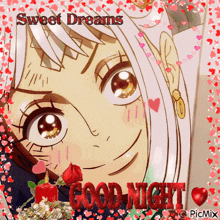a picture of a girl with the words sweet dreams good night on it