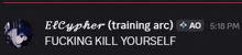 a screen shot of elcypher training arc fucking kill yourself at 5:18 pm